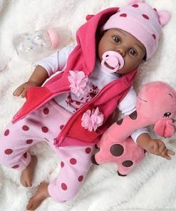 CHAREX Reborn Baby Dolls, 22” African American Realistic Weighted Toddler Doll with Black Curly Hair and Open Eyes, Cloth Body, Lifelike Real Baby Doll Gift with Accessories Set, Vinyl, Age 3+