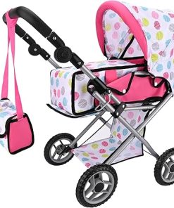 Bebamour Baby Doll Stroller Convertible Pram Stroller with Removable Travel Bassinet Carrier for Toddlers Play Baby Doll Accessories with Canopy and Storage Basket (White)