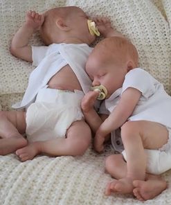 ADFO Reborn Baby Dolls Twins Girl 17 Inches Realistic Baby Doll with Soft Cloth Body Sleeping Real Like Baby Dolls with Feeding Accessories for Kids Ages 3+