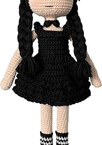 Tiny Things Wednesday Addams Style Handmade Crochet Knitted Doll, Halloween Accessory, Wednesday Addams Toy for Horror Lovers, Horror and Cuteness Together 12.6 inç 2