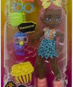 Cave Club Ruly Doll (8-10-in, Curly Pink Hair) Posable Prehistoric Fashion Doll with Glasses, Dinosaur Pet & Accessories, Gift for 4 Year Olds & Up