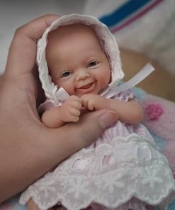 7″ Girl Micro Preemie Full Body Silicone Baby Doll,Mini Realistic Newborn Baby Doll Real Life Miniature Baby Doll with Feeding Accessories