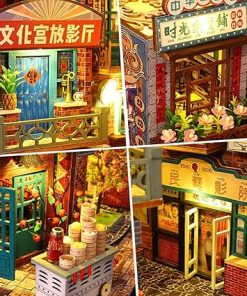 DIYMiniature Dollhouse Wooden Furniture Kit Vintage Style with LED Lights and Dollhouse Kit for Time Cottage Music Box 2