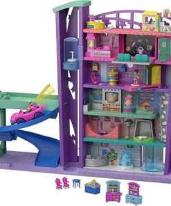 Polly Pocket Playset, Pollyville Mega Mall with 3 Micro Dolls & 1 Toy Car, Plus Food & Shopping Accessories