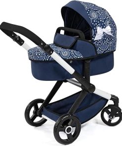Bayer Design Dolls: Xeo Pram – Blue, White, Circles – Dolls Up to 18″, Shoulder Bag, Convertible to Pushchair, Adjustable Handle, Foldable, Kid Age 3+