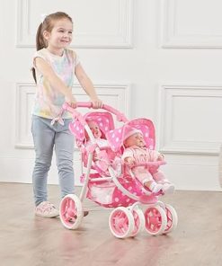 Badger Basket Polka Dot Reversible Double Doll Stroller for 16-Inch Dolls – Pink/Polka Dots with Removable Seats 2