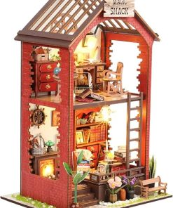 Miniature Dollhouse Kit – Wooden DIY Mini Doll House Stuff Toy with Light, Miniatures Things Bookshelf Insert Decor for Teens Adunlts