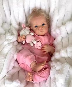 Wamdoll 19Inches Blond Curly Hair Awake Cuddly Baby Lifelike Reborn Doll with Weighted Cloth Body Realistic Newborn Girl Dolls Gift Set with Magnetic Pacifier 2