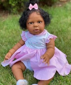 Black Reborn Baby Dolls Realistic Girl 24 inch 60cm Dark Skin Silicone Babies African American Toddler Doll Cute Look Real Lifelike Weighted Body Handmade Toys Gifts 2