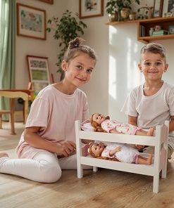 BABESIDE Baby Doll Bunk Beds,Wooden Reborn Baby Doll Crib,Stackable Babys Bed Toy for 12-18 Inches Dolls,Reborn Baby Doll Accessories Furniture fit Newborn Dolls Boys Girls 2