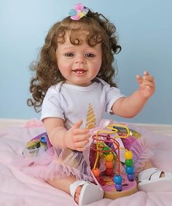 RXDOLL 22 inch Realistic Baby Dolls Silicone Full Body and Toddler Look Real Long Curly Hair Waterproof Lifelike Reborn Baby Dolls for Girls Birthday Gifts
