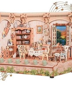 Tonecheer DIY Miniature House Kit, Wooden Dollhouse Kit with White Noise,Tiny Diorama House Building Set with Electronic Screen Craft Kits Make Creative Idea Gifts for Aduls (The Pastoral Home)