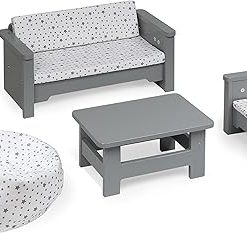 Badger Basket Living Room Furniture Set for 18 Inch Dolls – Includes Couch, Chair, Table & Beanbag