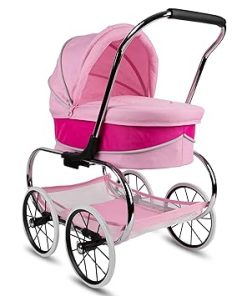 Valco Baby Classic Bassinet Doll Stroller – Hot Pink, Luxury Vintage-Style Pram, Removable Bassinet, Handcrafted Wheels, Ideal Gift for Kids Ages 3+