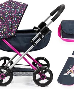 Bayer Design Dolls: Pram Cosy – Navy, Hot Pink, Fairy – Accessory for Dolls Up to 18″, Matching Shoulder Bag, Blanket & Pillow, Foldable, Kids Ages 3+