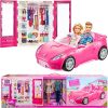 Barbie and Ken Doll with her Wardrobe and Pink Two-Seater Convertible car. Includes Accessories.