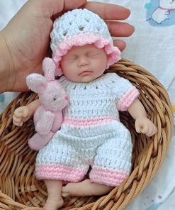 Miniature Reborn Baby Doll Full Body Platinum Silicone 7 Inch Mini The Look Real Baby Lifelike Sleeping Girl Newborn Baby Doll with Feeding Toy Accessories