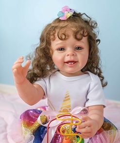 RXDOLL 22 inch Realistic Baby Dolls Silicone Full Body and Toddler Look Real Long Curly Hair Waterproof Lifelike Reborn Baby Dolls for Girls Birthday Gifts 2