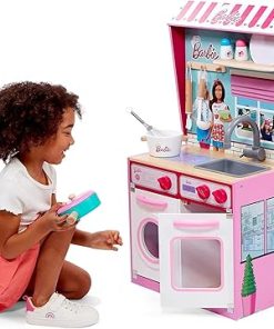 Klein Theo 2 in 1 Barbie Wooden and Metal Toy Kitchen and Dollhouse with Pretend Washing Machine and Oven for Kids Ages 3 and Up Integrated Dollhouse 2