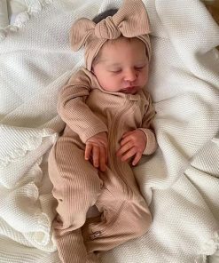 Cuddly Lifelike Reborn Baby Dolls Girl 19 Inch Realistic Adorable Newborn Babies Asleep Preemie Real Life That Look Real Handmade Soft Cloth Body Khaki Clothes Set