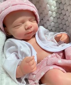 Lifelike Full Silicone Baby Doll,13 Inch Reborn Baby Dolls Silicone Full Body Pascale Sleeping Silicone Girl Pink Dress Christmas Baby Doll Presents for Kids