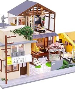 Cool Beans Boutique Miniature Dollhouse DIY Kit – Wooden Japanese Home with a tofu Shop, a Garage or Entertainment Room – with Dust Cover (Scale 1:24 Japanese Home)