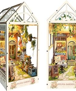 DIY Dollhouse Book Nook Kit 3D Wooden Puzzle Miniature Booknook Kit for Adults Decorative Bookend Stand Bookshelf Insert with LED Light