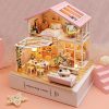Mini House Building Kit for Adults, DIY Miniature Dollhouse Kit with LED Light, Hobby Craft Christmas Decorations Birthday Gifts for Kids & Adults, Pink House
