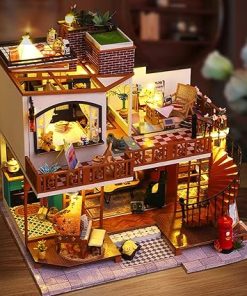 Roroom DIY Miniature and Furniture Dollhouse Kit,Mini 3D Wooden Doll House Craft Model with Dust Proof Cover and Music Movement,Creative Room Idea for Valentine’s Day Birthday Gift（ES008） 2