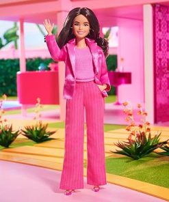 Barbie The Movie Doll, Gloria Collectible Wearing Three-Piece Pink Power Pantsuit with Strappy Heels & Golden Earrings 2