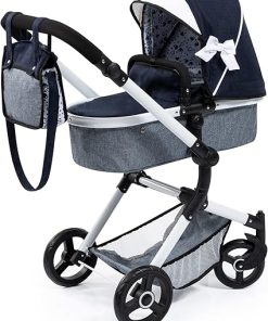 Bayer Design Dolls: Pram Neo Vario – Blue, Grey, White – Includes Shoulder Bag, Fits Dolls Up to 20.5″, Convertible to A Pushchair, Adjustable & Reversible Handle, Swivel Front Wheels, Ages 3+