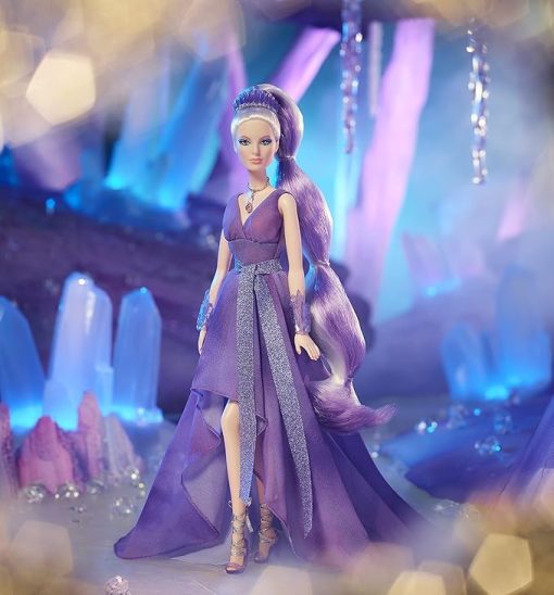Barbie Crystal Fantasy Collection Amethyst Doll (13-in, Platinum Hair) with Genuine Amethyst Stone Necklace, Wearing Gown and Accessories, Gift for Collectors - Image 2