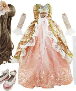 Set of Skirt Wigs Shoes Socks Accessories Full Set for 1/3 BJD Dolls Ball Jointed Dolls 22in – 24in 60cm (Gray and Pink)