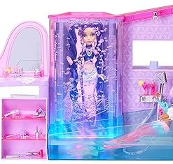 MERMAZE MERMAIDZ Playset Salon & Spa Playset with Lights, Bubble Wall, Working Shower, Bathtub, Beauty Station, and 19 Accessories