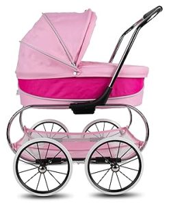 Valco Baby Classic Bassinet Doll Stroller – Hot Pink, Luxury Vintage-Style Pram, Removable Bassinet, Handcrafted Wheels, Ideal Gift for Kids Ages 3+ 2