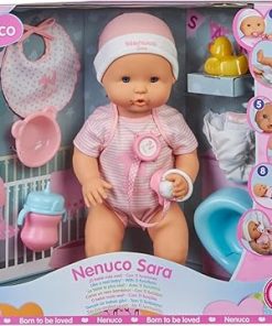 Nenuco Sara – Soft Baby Doll with 11 Real Life Functions, Bottle, 9 Baby Accessories, 16″ Doll 2