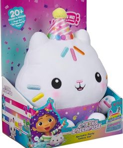Gabby’s Dollhouse Celebrations, Sprinkle Party Cakey Cat Soft Toy, 25-Centimetre Interactive Soft Toy with Sounds, Kids’ Toys for Girls and Boys Aged 3+ 2