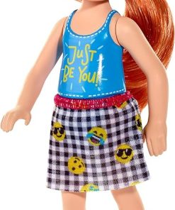 Barbie Club Chelsea Doll, 6-inch Redhead Wearing Removable Emoji-Decorated Skirt and Flower-Shaped Sunglasses, for 3 to 7 Year Olds