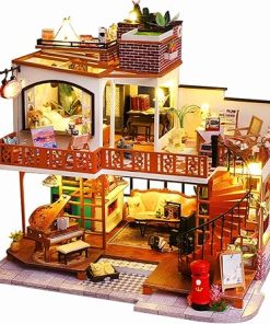 Roroom DIY Miniature and Furniture Dollhouse Kit,Mini 3D Wooden Doll House Craft Model with Dust Proof Cover and Music Movement,Creative Room Idea for Valentine’s Day Birthday Gift（ES008）