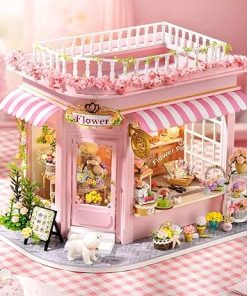 Roroom DIY Miniature and Furniture Dollhouse Kit,Mini 3D Wooden Doll House Craft Model,Creative Room Idea for Valentine’s Day Birthday Gift (AC001-Colorful Flower Shop) 2