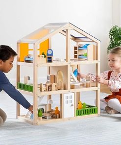 Guidecraft Modern Home Multi-Floor Dollhouse – Kids Educational Toy Play House, Large Scale Pretend Play Dollhouse for Toddlers