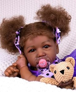 Aori Realistic Black American Reborn Baby Doll – 20 Inch Lifelike Biracial Girl Toddler With Purple Clothes Accessories Set for Girls Age 3 2