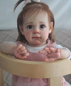 Pinky Reborn 60CM Reborn Toddler Dolls, Realistic Reborn Toddler Girls Dolls Soft Silicone Brown Hair, Princess Girl with Pink Clothes and Bottle for Kids Age 3+