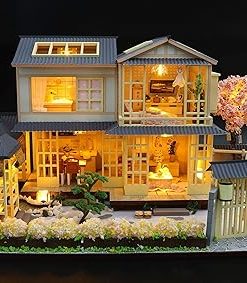 Cool Beans Boutique Miniature DIY Dollhouse Kit Wooden Japanese Home with Pergola and Yard, with Dust Cover (English Instructions) L907Z (Japanese Home with Pergola) 2