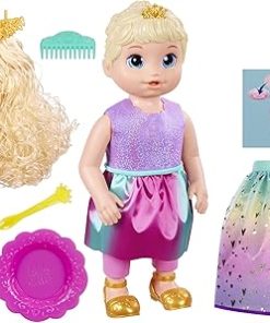 Baby Alive Big Princess Ellie Doll 18 Inch (45cm) Baby Growing Princess Talking in English/Spanish Doll for Ages 3 and Up with 9 Accessories, Hair Color Blonde F5236