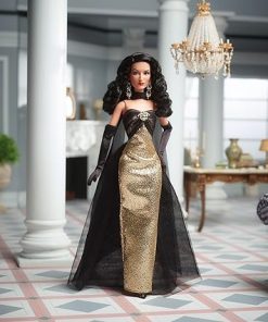 Barbie Tribute Collection Doll, María Félix in Elegant Glimmering Gold & Black Gown with Ornate Jewelry, Collectible with Doll Stand 2