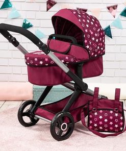 Bayer Design Dolls: Pram Xeo – Burgundy, White Stars, Unicorn – Dolls Up to 18″, Shoulder Bag, Convertible to Pushchair, Foldable, Kids Toy, Ages 3+ 2