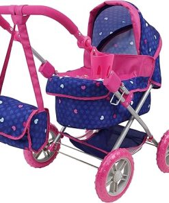 509 Crew 509 Unicorn Doll Pram – Kids Pretend Play, Large Wheels, Retractable Canopy, Cup Holder & Carry Bag, Ages 3+ (T724029),Pink