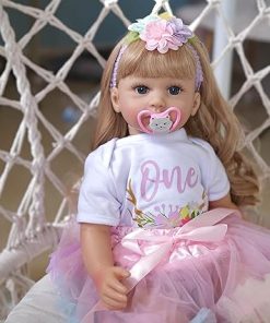 Lifelike Toddler Reborn Doll Girl 24 Inch Soft Vinyl Realistic Reborn Baby Dolls with Blonde Curly Hair Bebe Doll with Doll Accessories for Girls Boys Birthday Gift