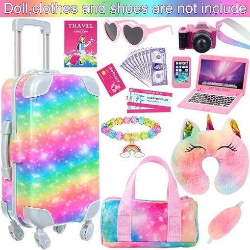 K.T. Fancy 35 Pcs American 18 Inch Doll Accessories Suitcase Luggage Travel Set, Doll Travel Suitcase Playset for Girls, Cute Travel Doll Clothes for 18 Inch Girl Doll(Not Include Doll & Shoes) - Image 2